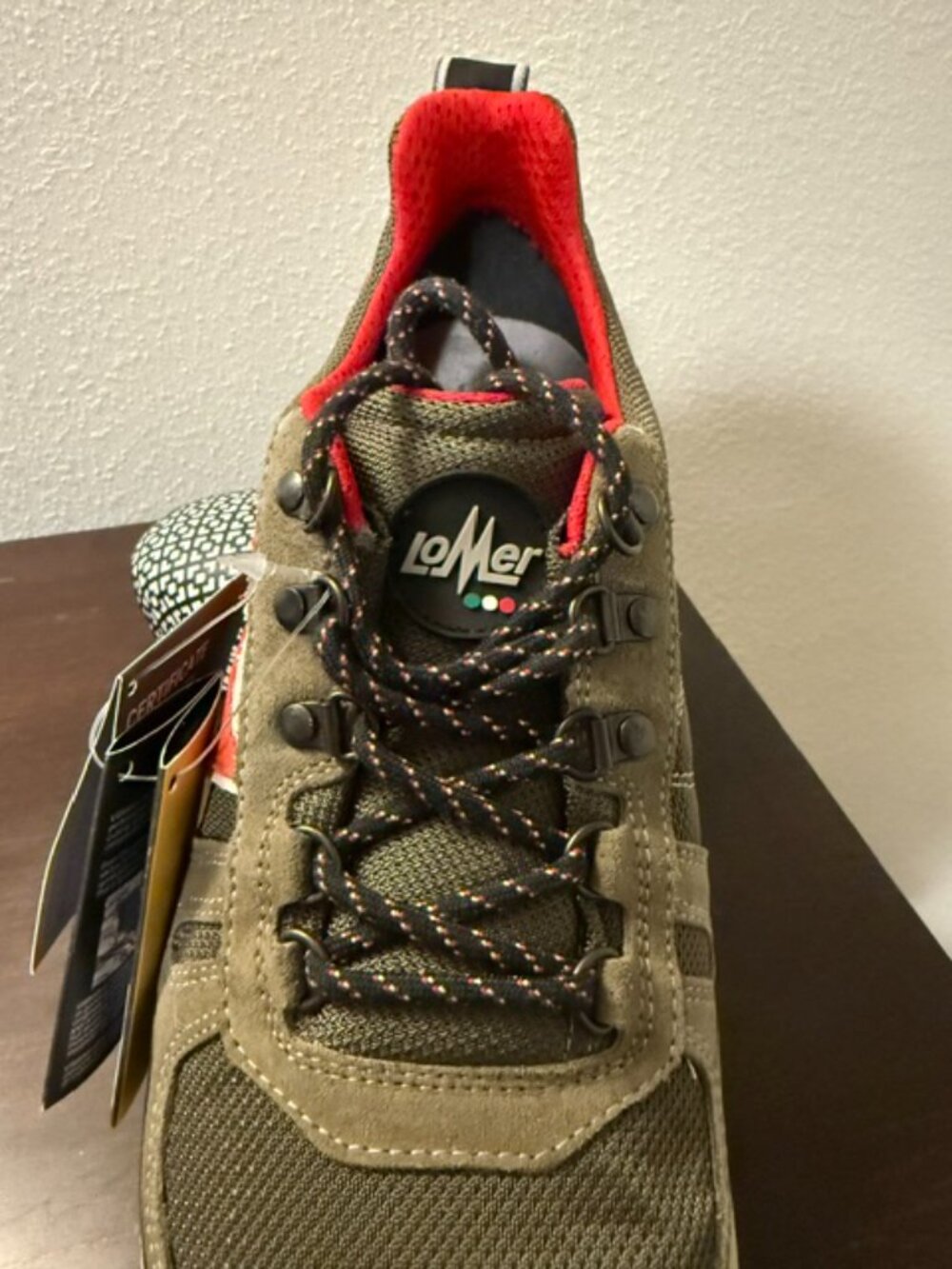 LoMer Men's Hiking Trail Shoes Olive Green Red Vibram Sole Size US 10 EU 43–NWT - Picture 6 of 7